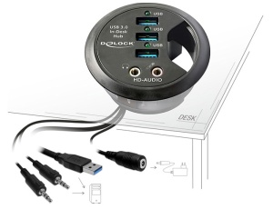 Delock Tisch-Hub 3 Port USB 3.0 + HD-Audio Ports