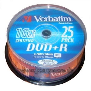25er Spindel Verbatim DVD+R 4,7 GB, 16fach