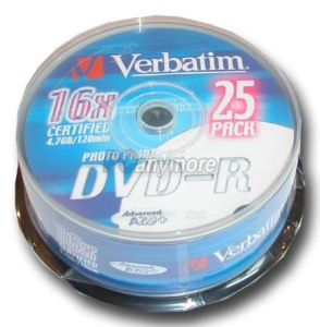 25er Spindel Verbatim DVD-R 4,7 GB, 16fach